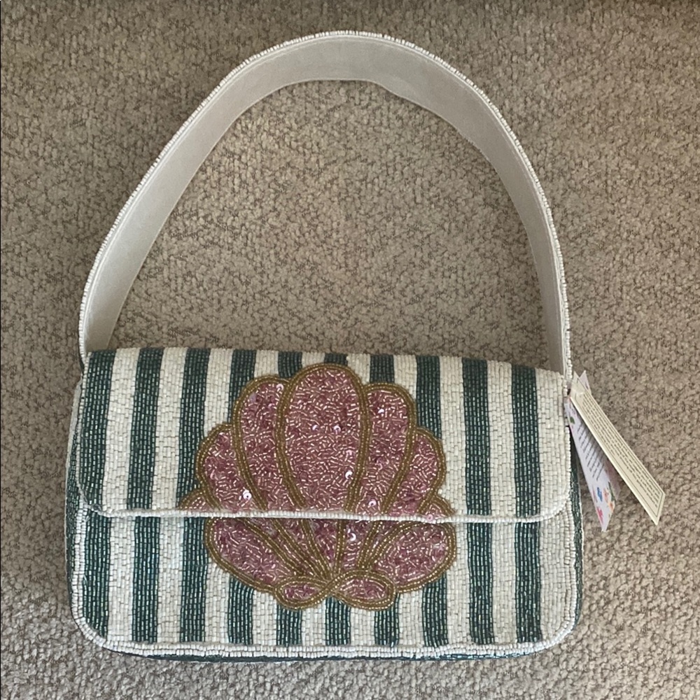 Tjmaxx Viral Striped Beaded Shell Shoulder Bag